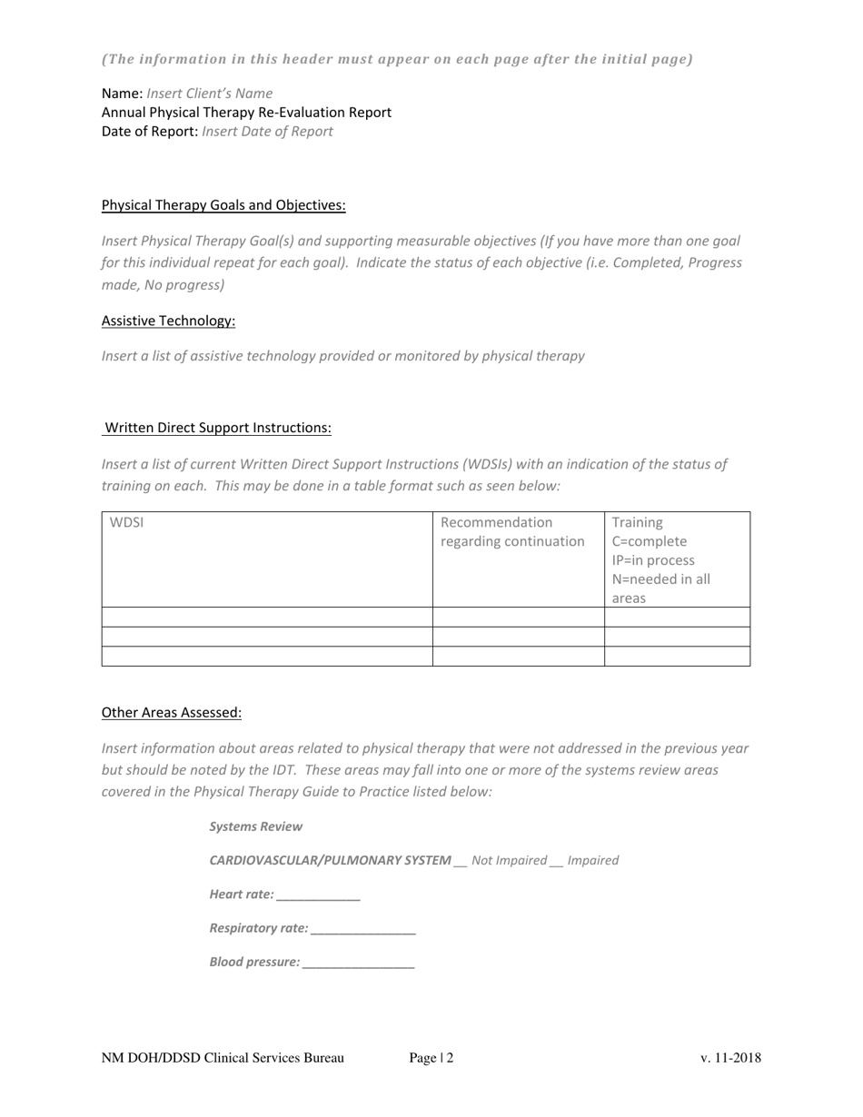 Annual Physical Therapy Re-evaluation Report - New Mexico, Page 2