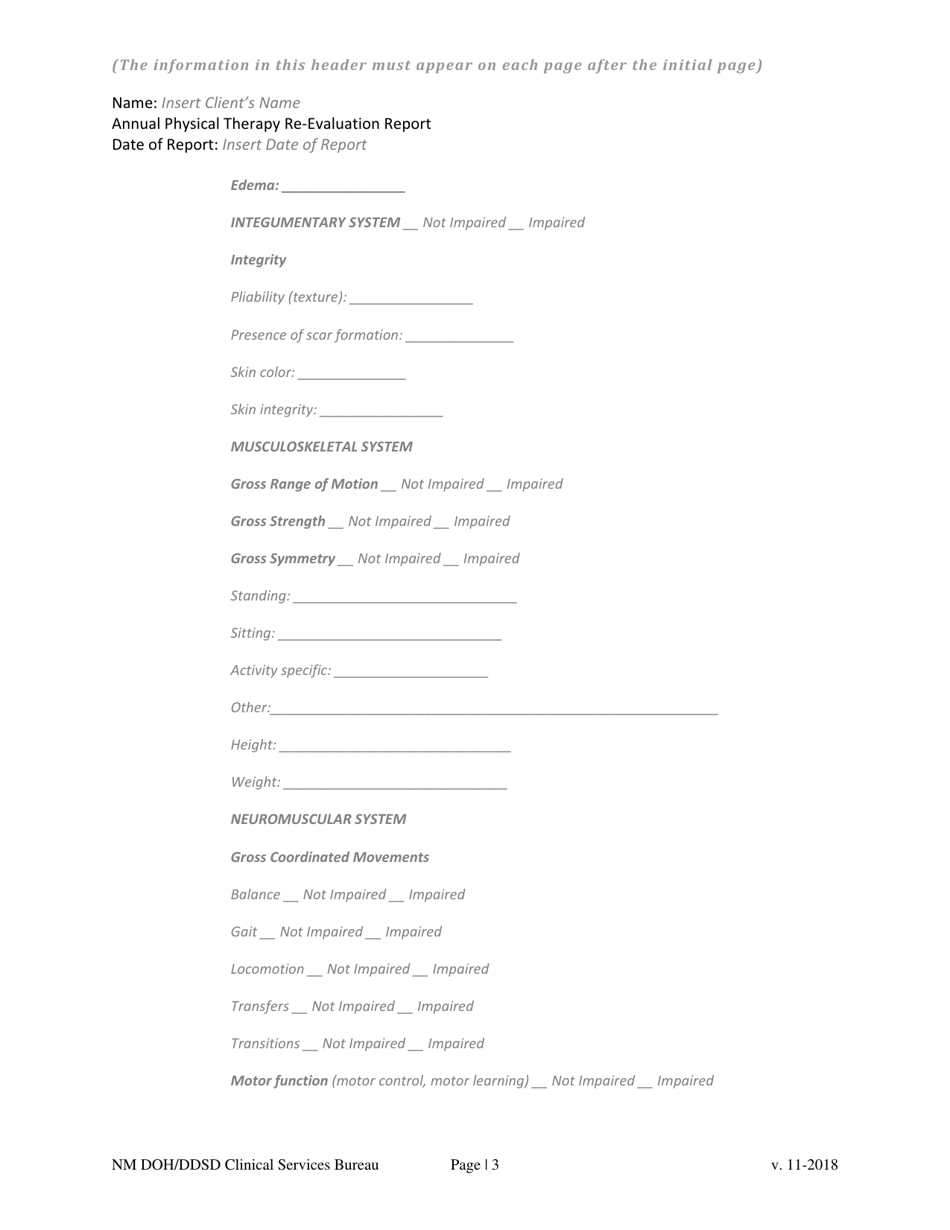 Annual Physical Therapy Re-evaluation Report - New Mexico, Page 3