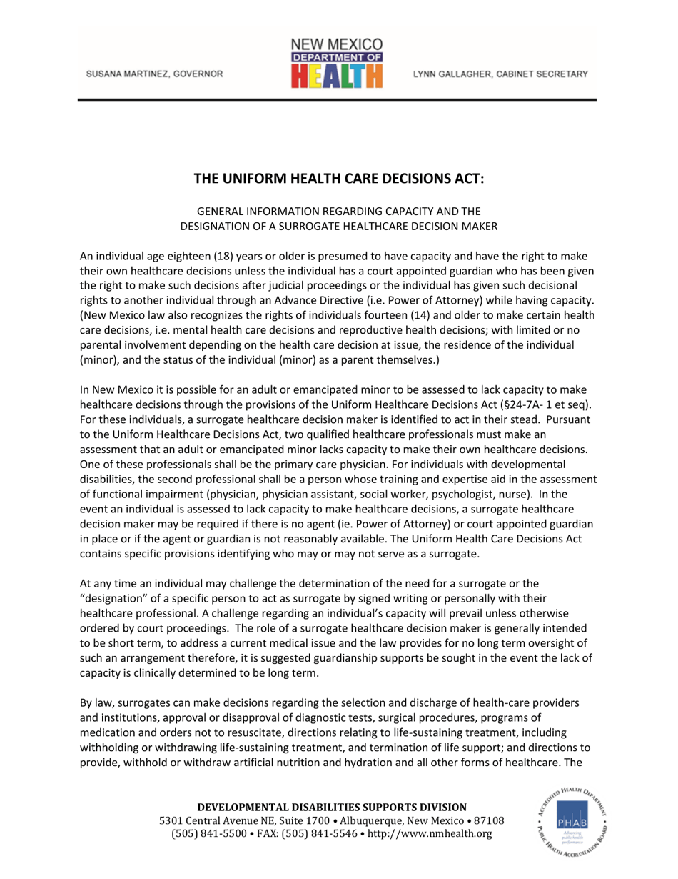 The Uniform Health Care Decisions Act - New Mexico, Page 1