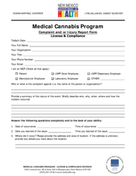Medical Cannabis Program Complaint and/or Injury Report Form - New Mexico