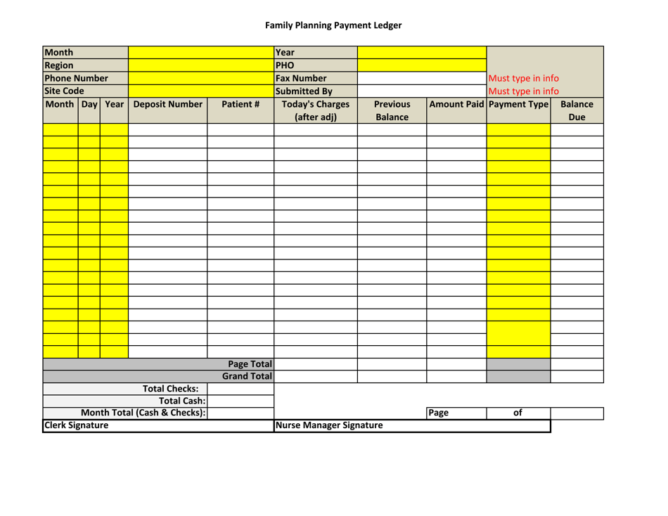 Family Planning Monthly Report - Payment Ledger - New Mexico, Page 1