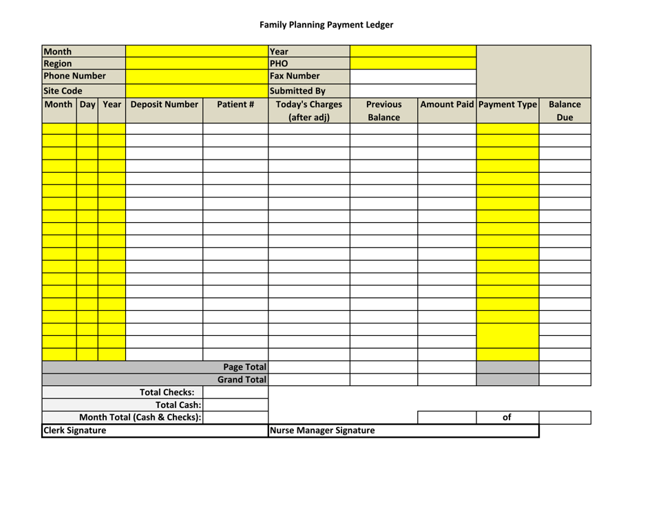 Family Planning Monthly Report - Payment Ledger - New Mexico, Page 2