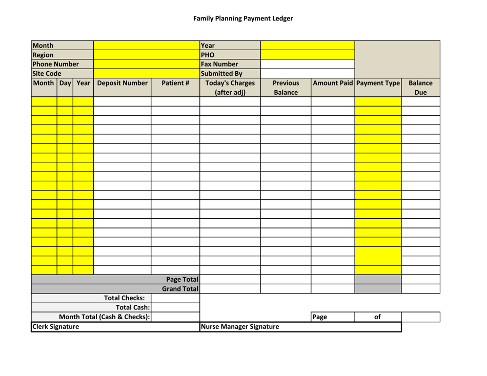 Family Planning Monthly Report - Payment Ledger - New Mexico, Page 3