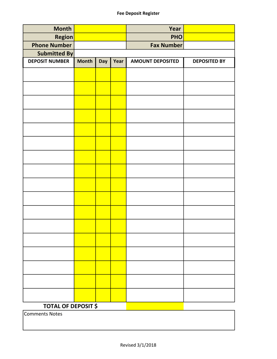 New Mexico Family Planning Monthly Report - Fee Deposit Register ...