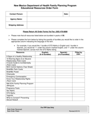 Document preview: Family Planning Program Educational Resources Order Form - New Mexico