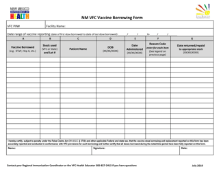 Nm Vfc Vaccine Borrowing Form - New Mexico, Page 2