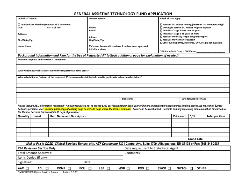 General Assistive Technology Fund Application - New Mexico, Page 1