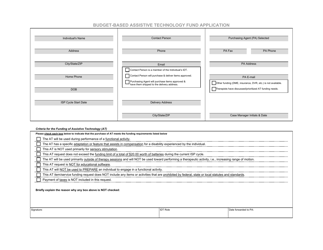 Document preview: Budget-Based Assistive Technology Fund Application - New Mexico