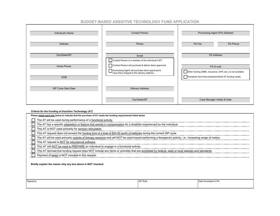 Budget-Based Assistive Technology Fund Application - New Mexico, Page 1
