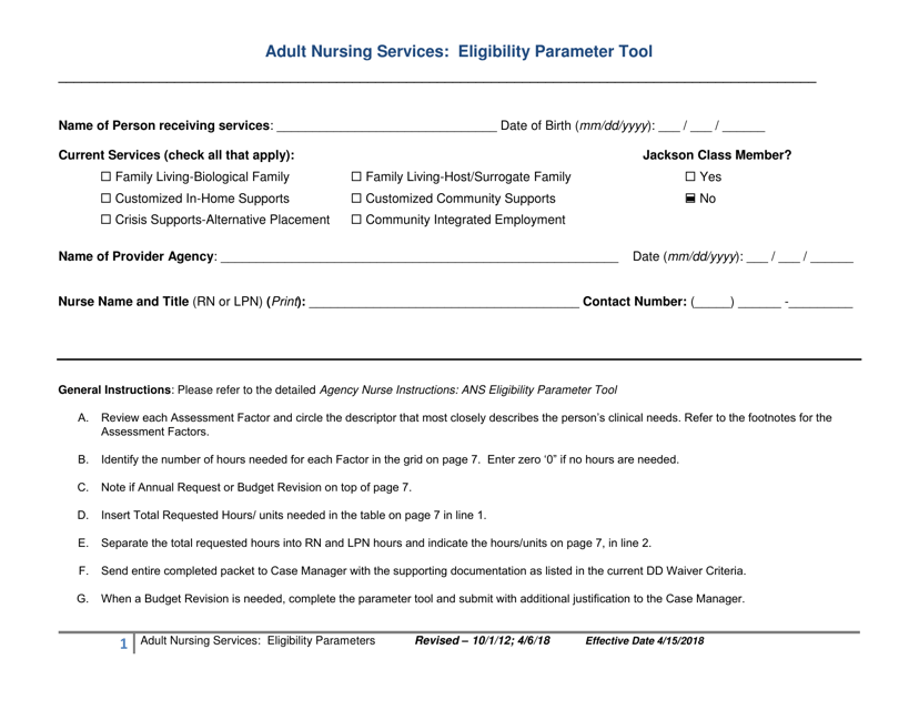 Adult Nursing Services: Eligibility Parameter Tool - New Mexico Download Pdf