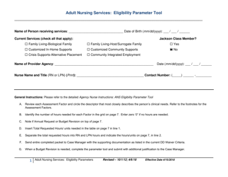 Adult Nursing Services: Eligibility Parameter Tool - New Mexico
