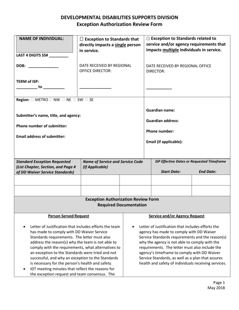 Exception Authorization Review Form - New Mexico Download Pdf