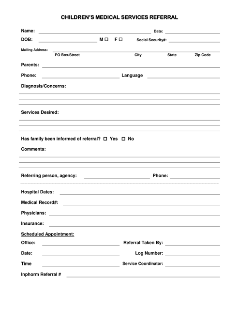 Children's Medical Services Referral Form - New Mexico Download Pdf