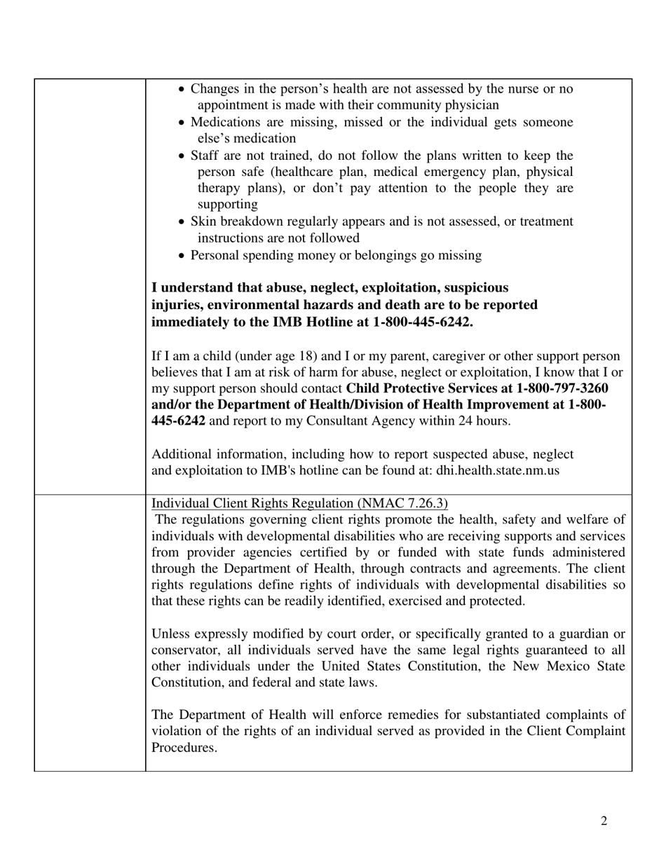 Mi via Self-directed Waiver: Service and Support Back-Up Plan Acknowledgement Form - New Mexico, Page 2
