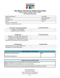 Document preview: Vfc Approved School Sites - Needle, Syringe, & E-Kit Order Form - New Mexico