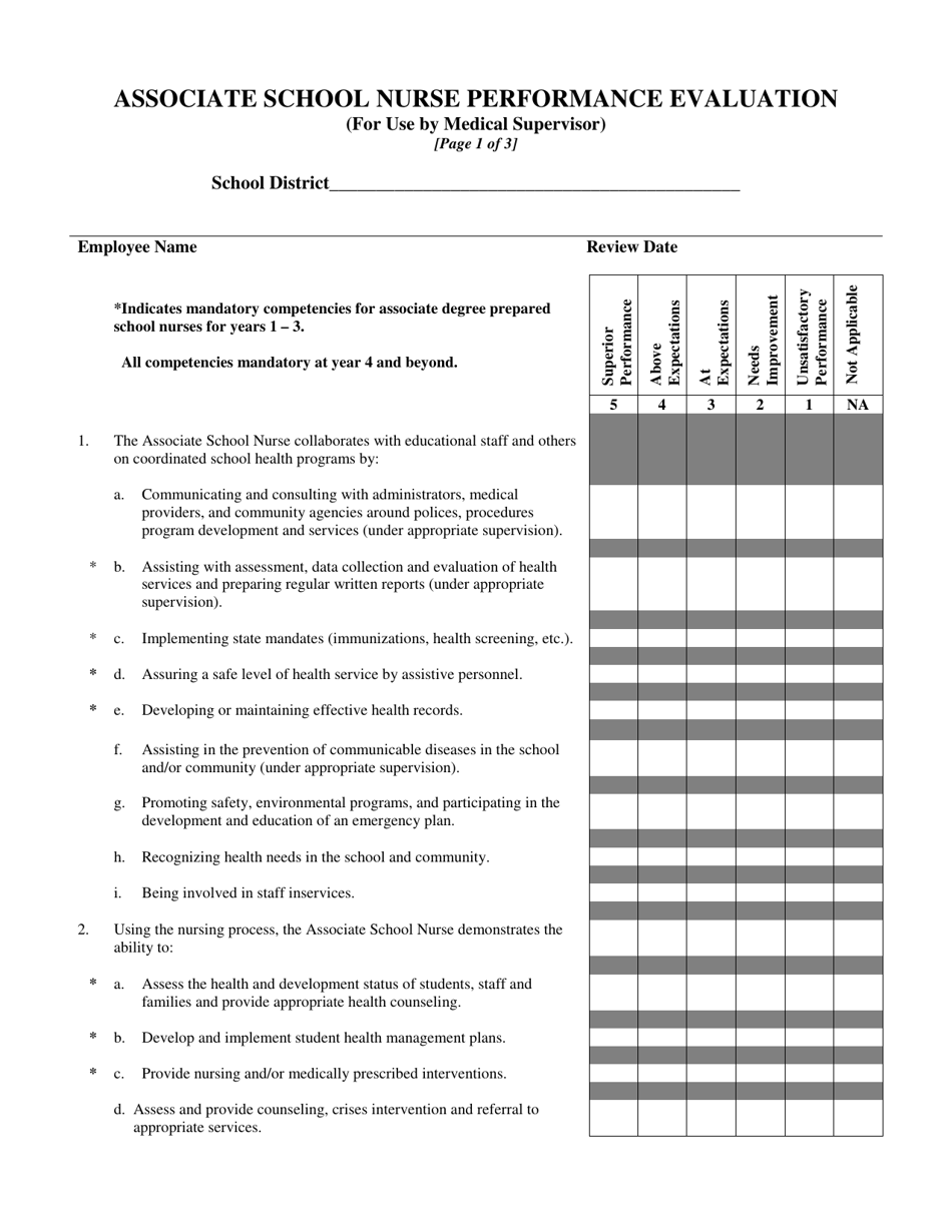 Associate School Nurse Evaluation Tool for Medical Supervisors - New Mexico, Page 1