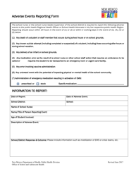 Document preview: Adverse Events Reporting Form - New Mexico