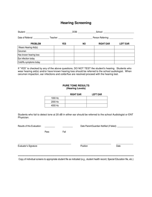 Hearing Screening Form - New Mexico Download Pdf