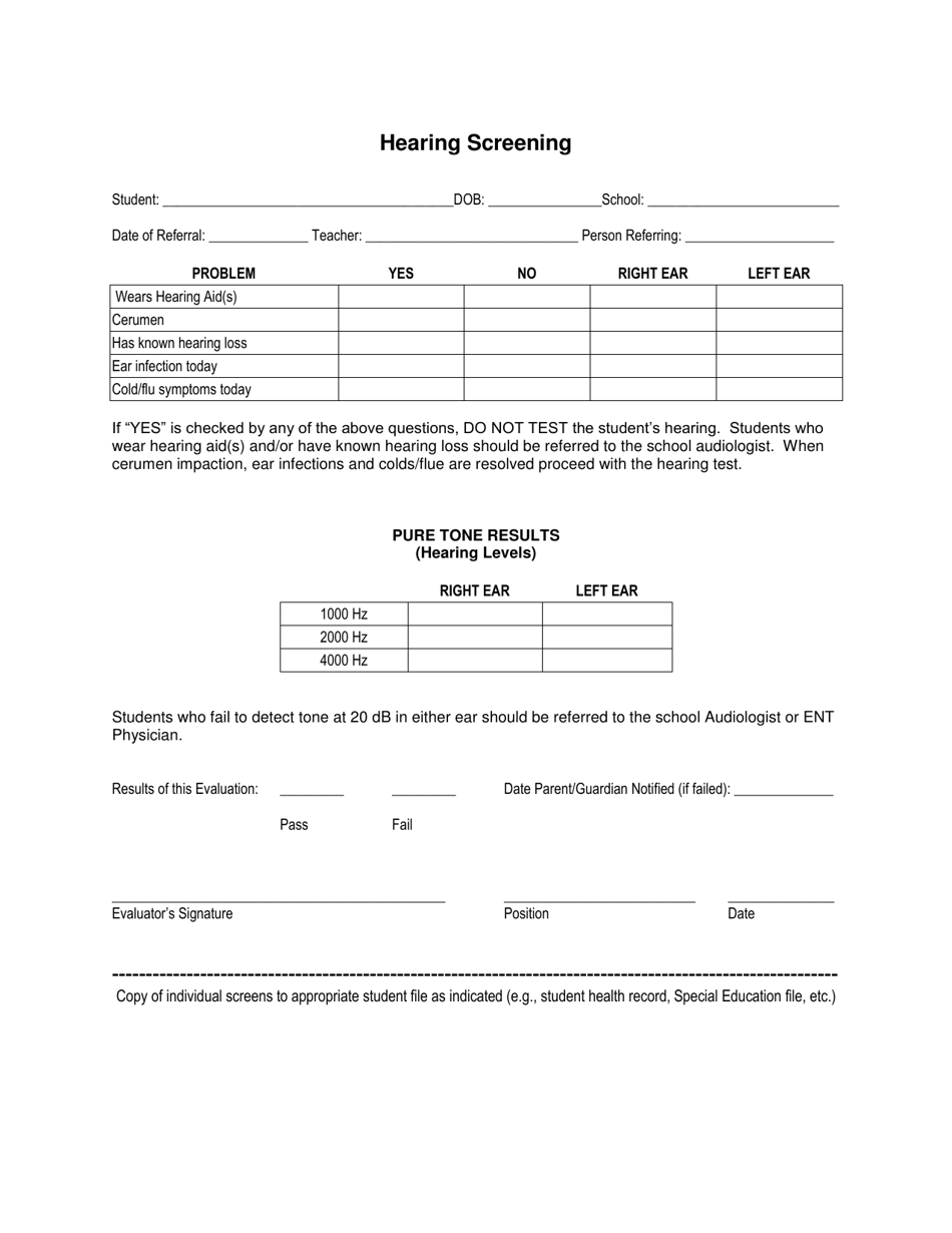 Hearing Screening Form - New Mexico, Page 1
