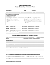 New Mexico Special Education Nurse Screening Summary Form - Fill Out ...