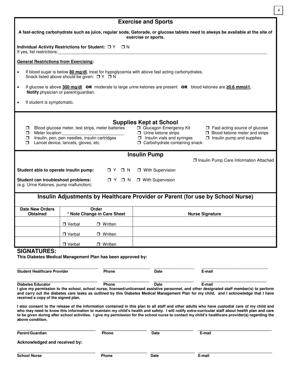 Diabetes Medical Management Plan - New Mexico, Page 4