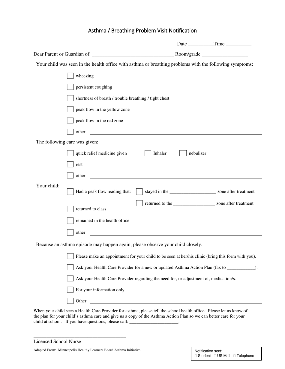 Asthma / Breathing Problem Visit Notification - New Mexico, Page 1