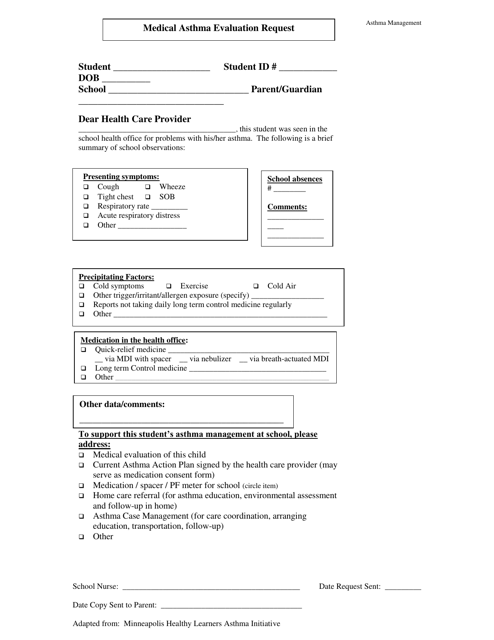 Asthma Medical Evaluation Request - New Mexico Download Pdf