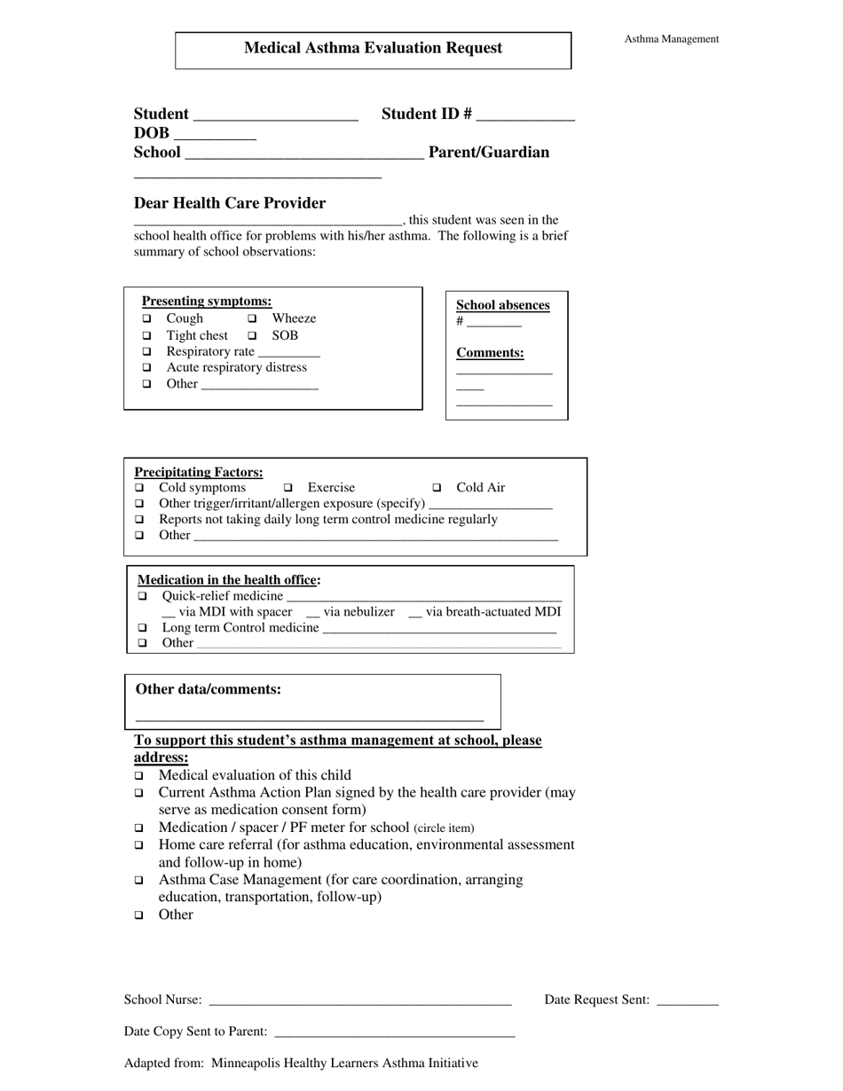 Asthma Medical Evaluation Request - New Mexico, Page 1