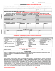 Document preview: Public School Emergency Health Authorization Form - New Mexico
