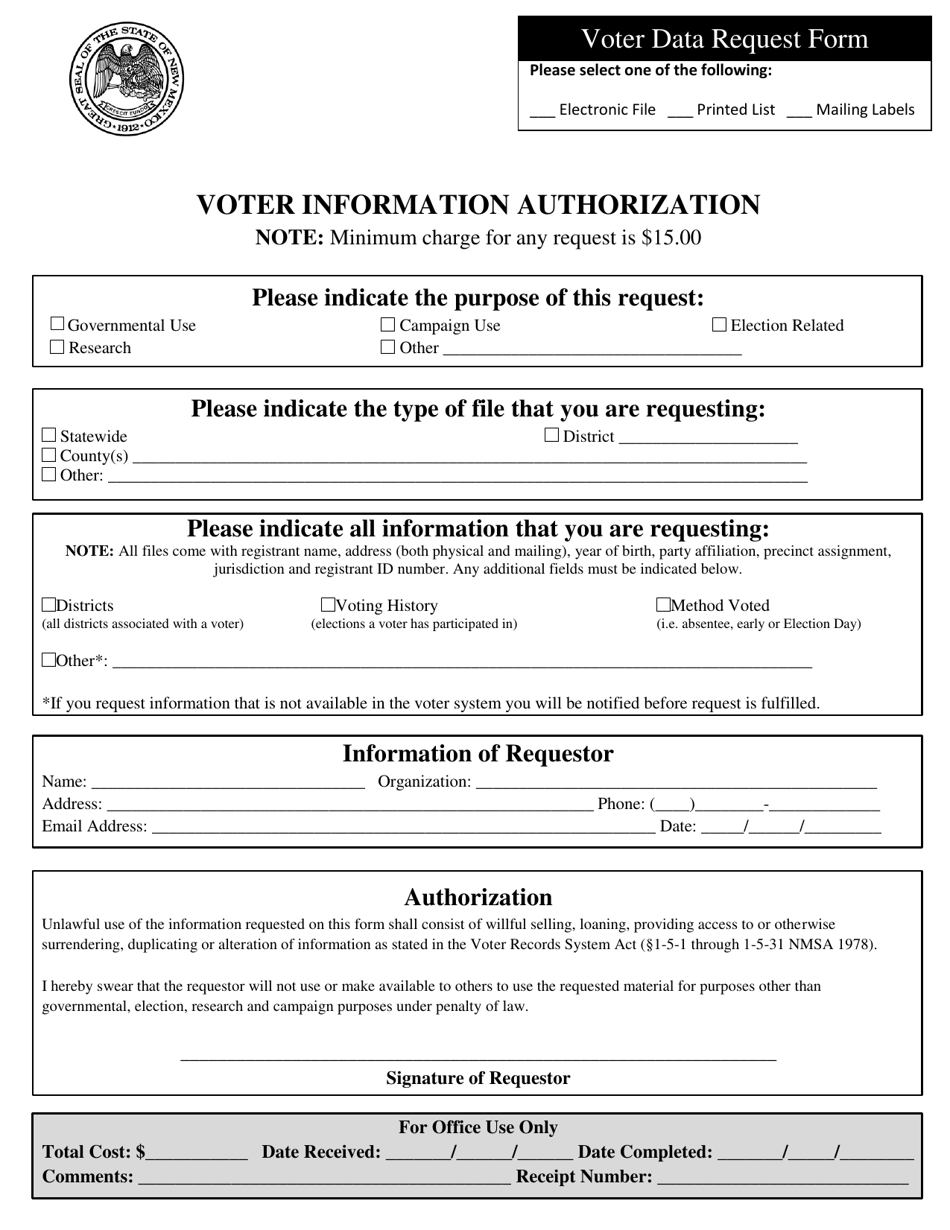 Voter Data Request Form - New Mexico, Page 1