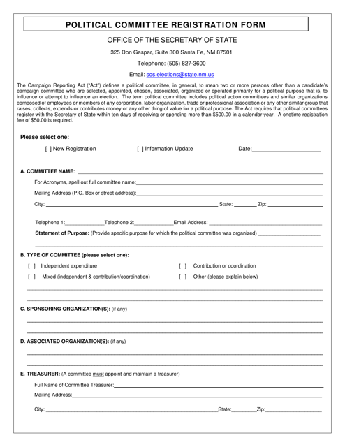 Political Committee Registration Form - New Mexico