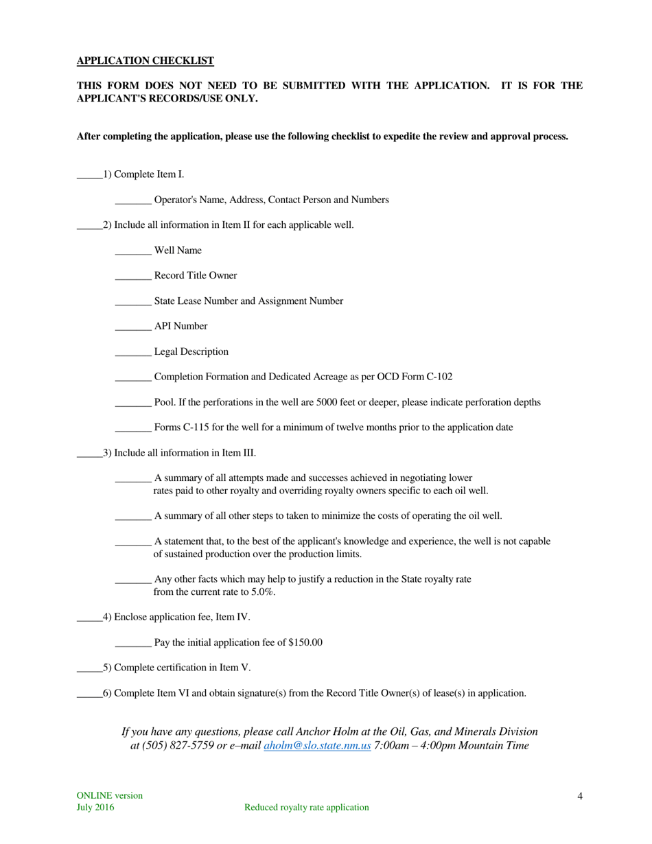 Application for Reduced Royalty Rate for Oil Wells - New Mexico, Page 4
