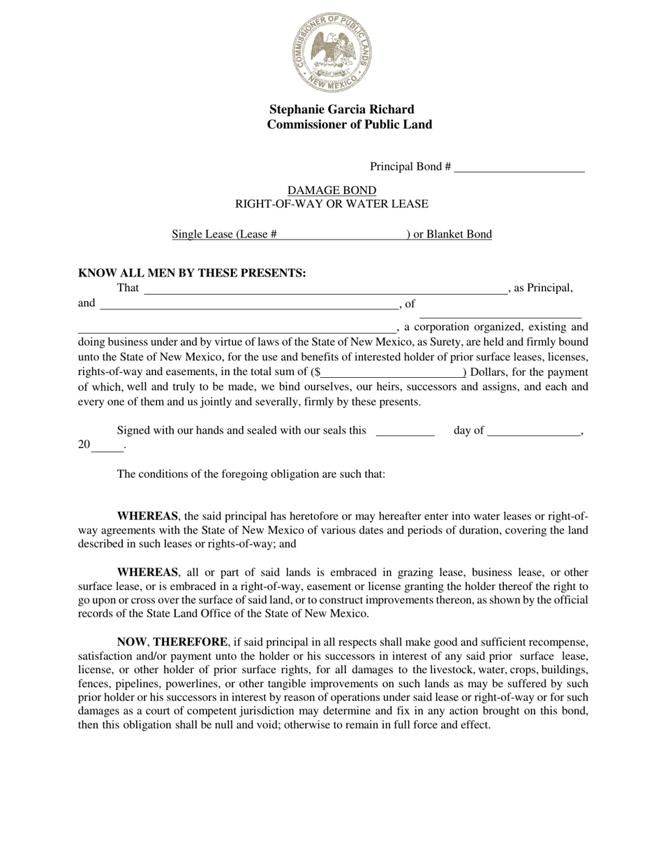 Right-Of-Way Surety Damage Bond - New Mexico, Page 1