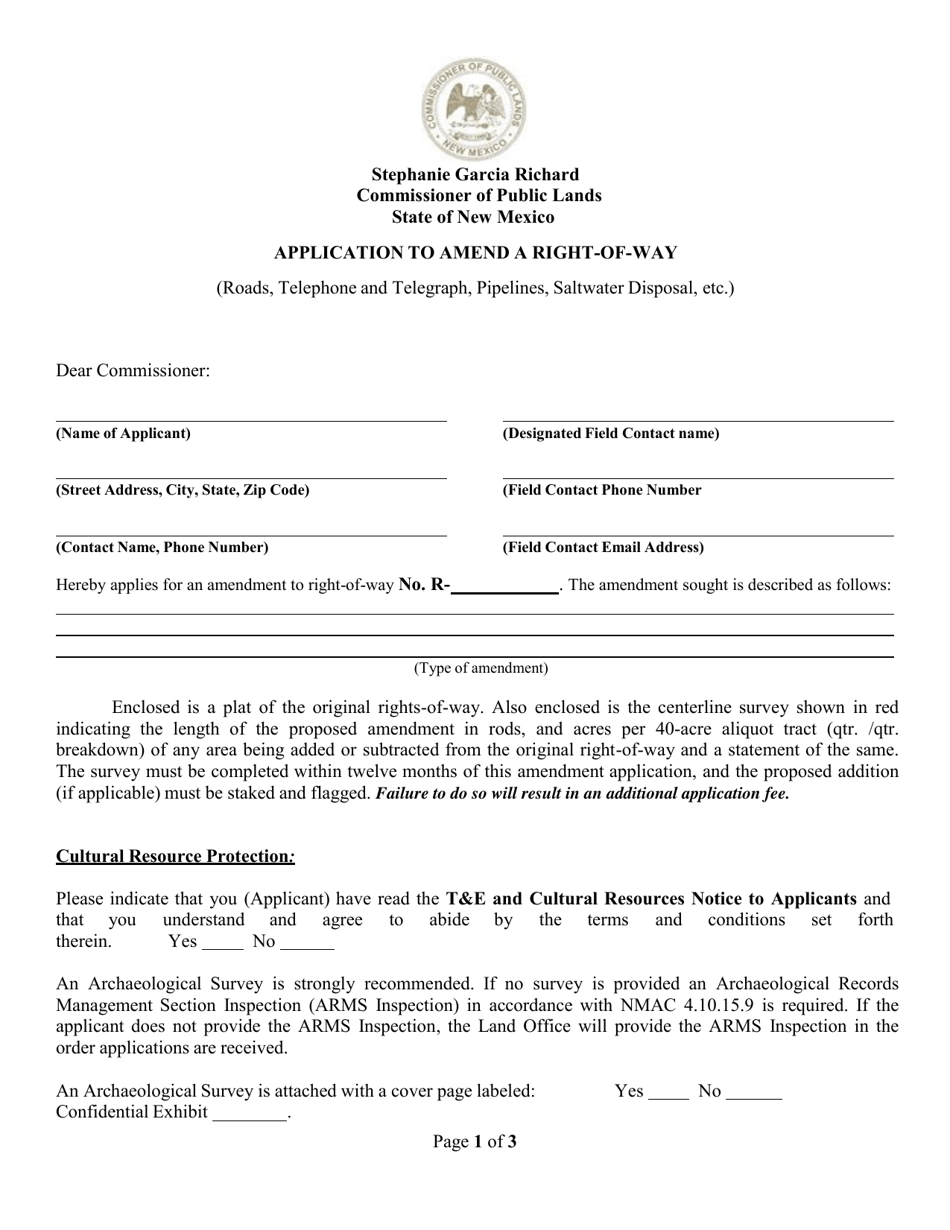 Right-Of-Way Easement Amendment - New Mexico, Page 1