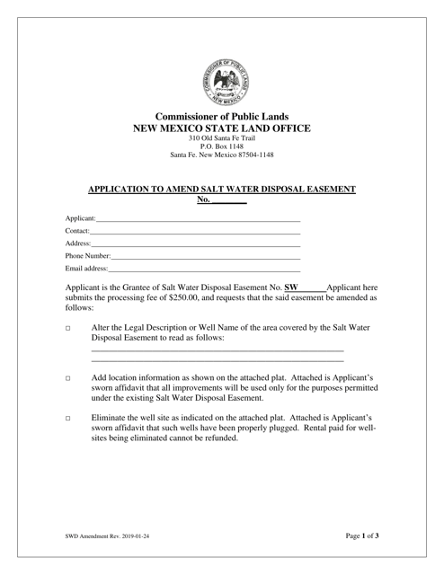Application to Amend Salt Water Disposal Easement - New Mexico Download Pdf