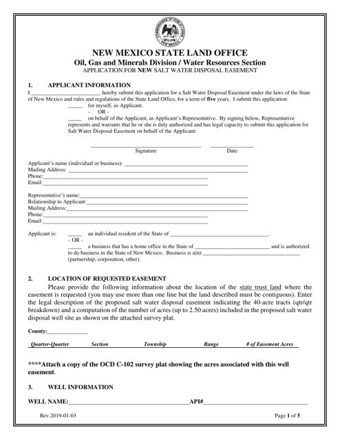 Application for New Salt Water Disposal Easement - New Mexico Download Pdf