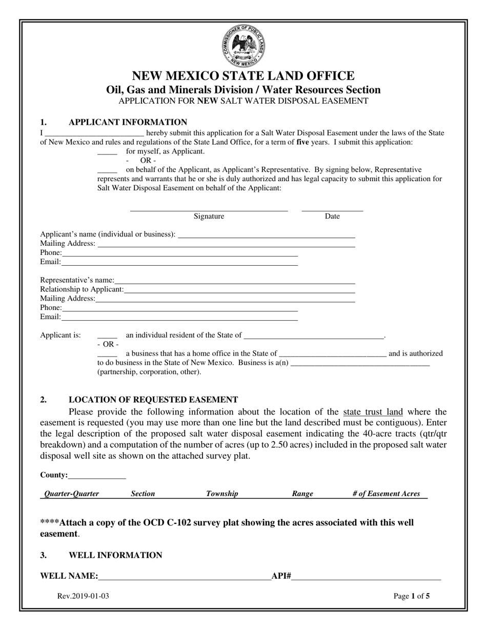Application for New Salt Water Disposal Easement - New Mexico, Page 1