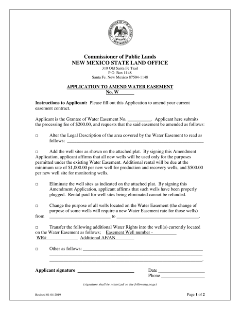 Application to Amend Water Easement - New Mexico