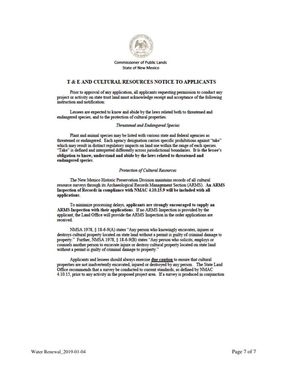 Application for Renewal of Water Easement - New Mexico, Page 7