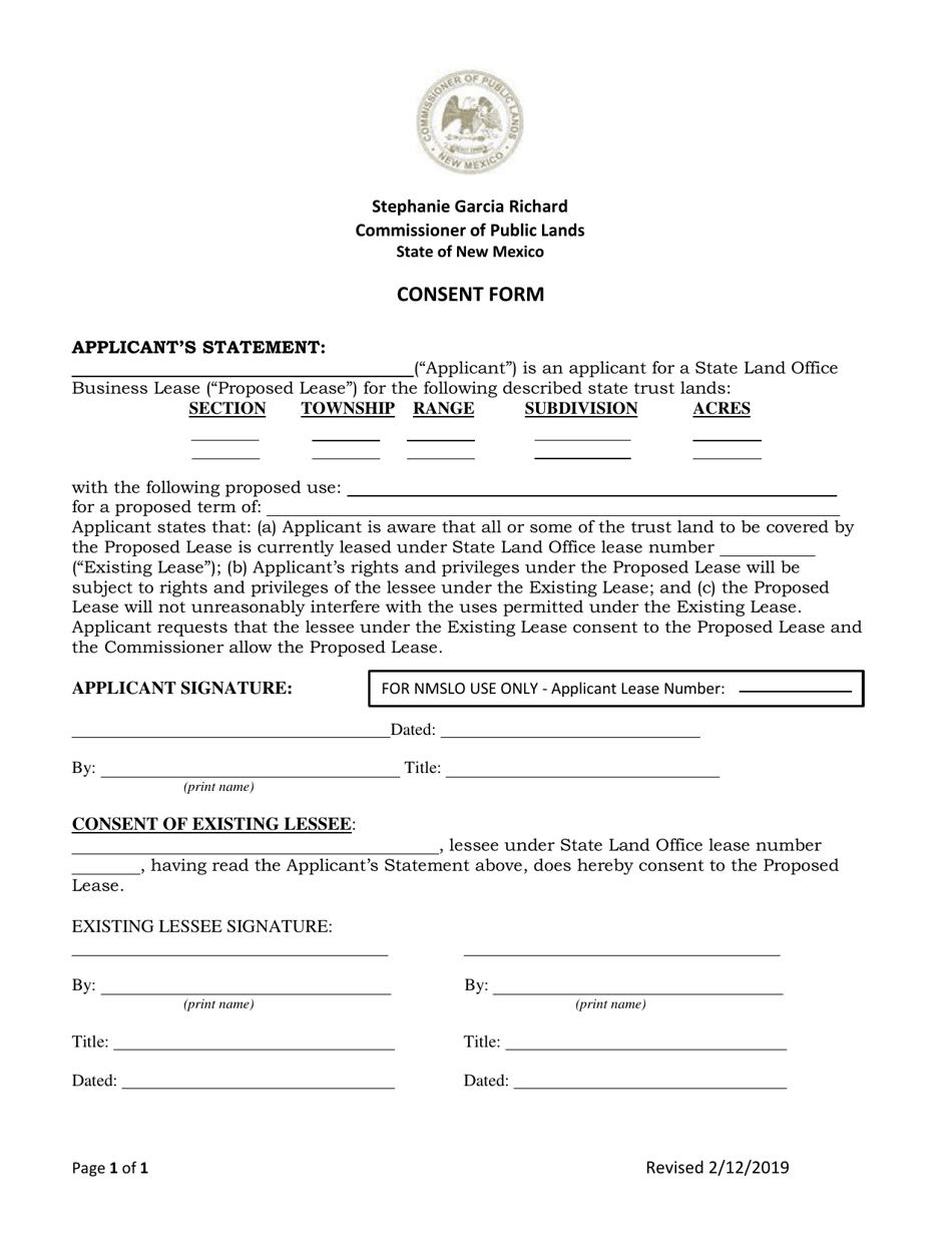 Consent Form - New Mexico, Page 1
