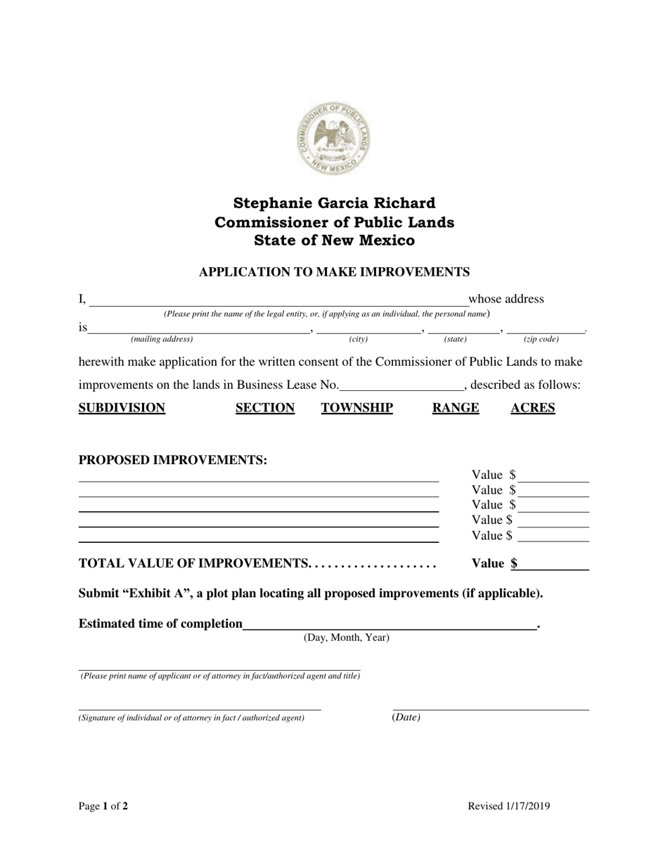 Application to Make Improvements - New Mexico, Page 1