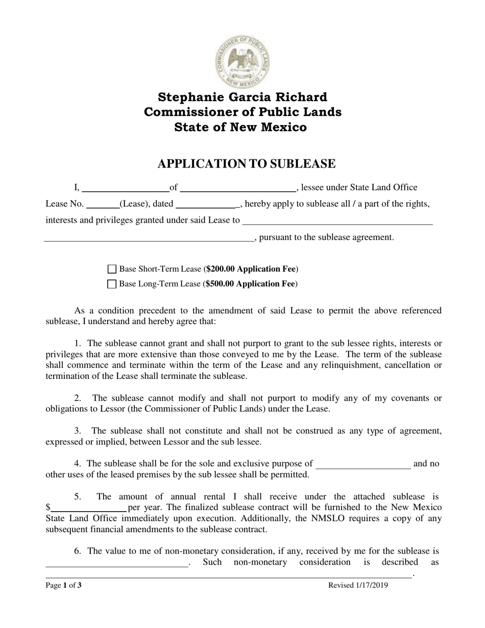 Application to Sublease - New Mexico, Page 1