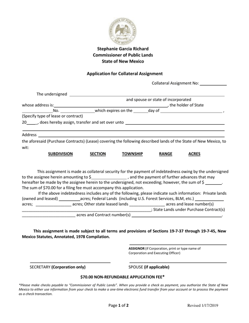 Application for Collateral Assignment - New Mexico Download Pdf