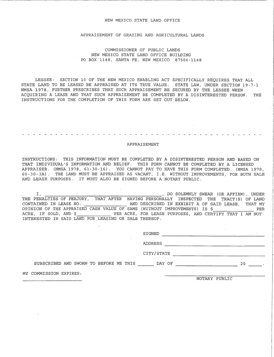 Appraisement of Grazing and Agricultural Lands - New Mexico, Page 1