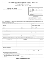 Form FSI302 Application for Retail Food Store License - Article 28-a - New York