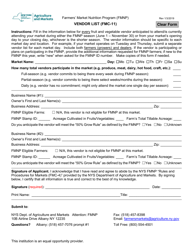 Form FMC-11 Farmers&#039; Market Nutrition Program (Fmnp) Vendor List - New York