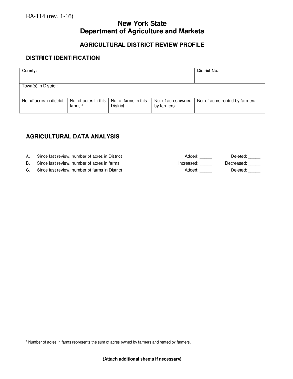 Form RA-114 Agricultural District Review Profile - New York, Page 1