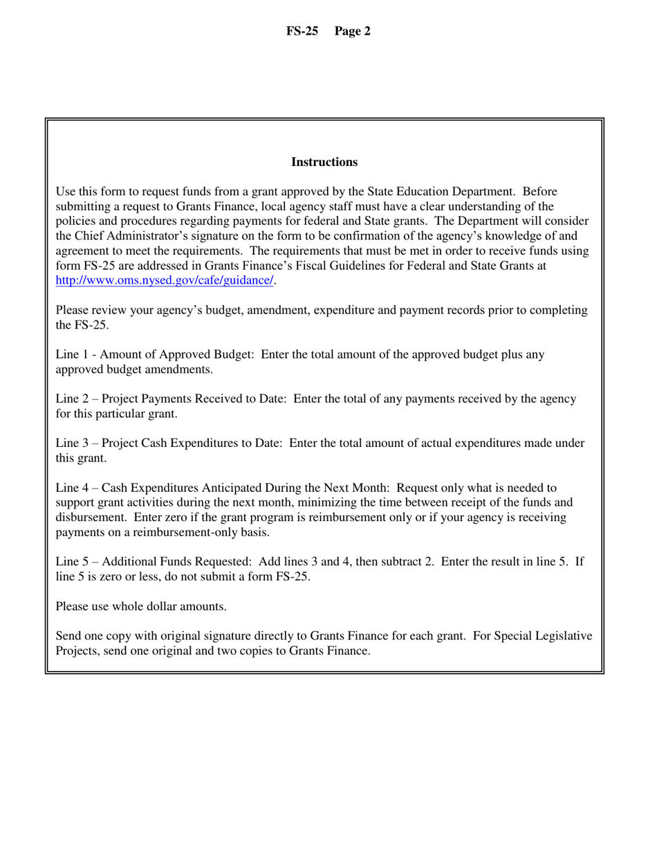 Form FS-25 Request for Funds for a Federal or State Project - New York, Page 2