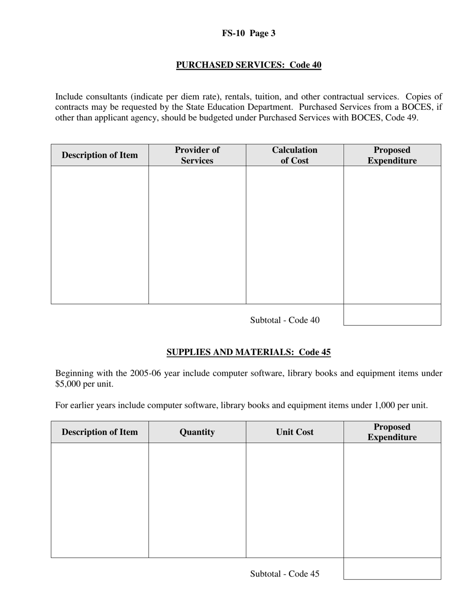 Form FS-10 Proposed Budget for a Federal or State Project - New York, Page 3