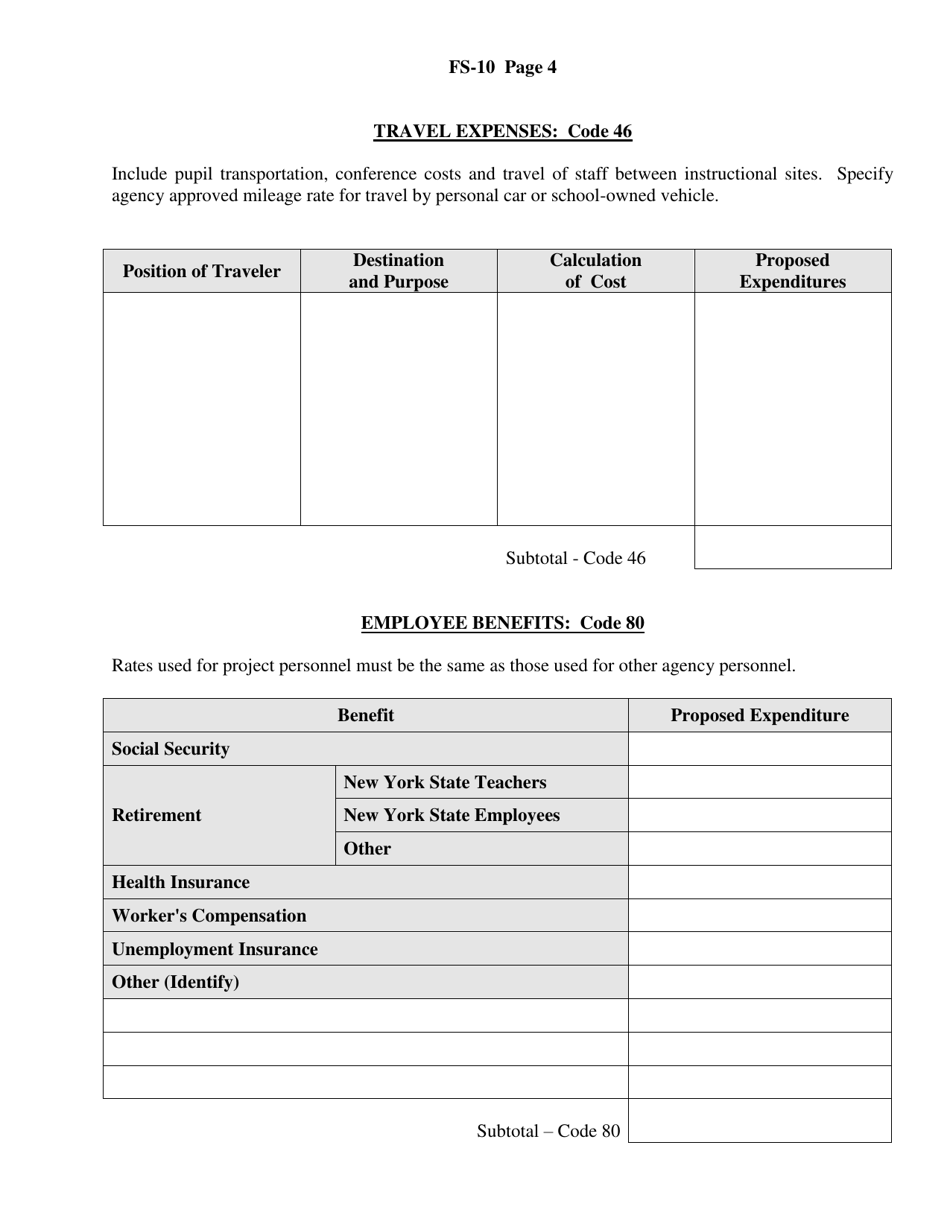 Form FS-10 Proposed Budget for a Federal or State Project - New York, Page 4